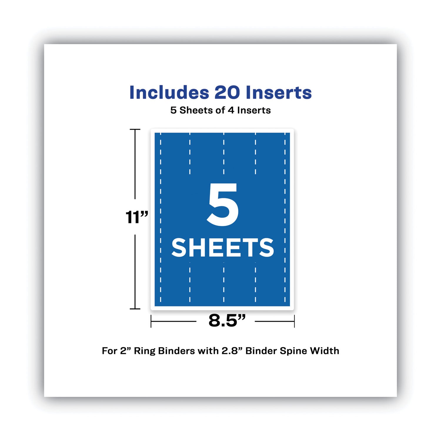 Binder Spine Inserts, 2" Spine Width, 4 Inserts/Sheet, 5 Sheets/Pack - 