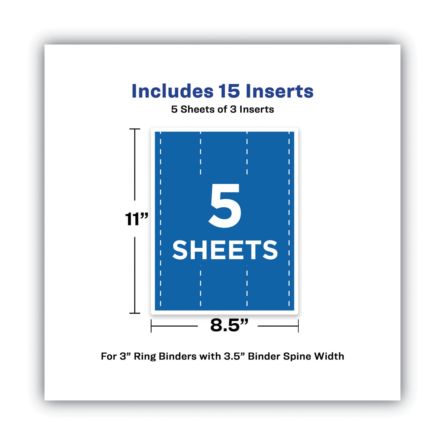 Binder Spine Inserts, 3" Spine Width, 3 Inserts/Sheet, 5 Sheets/Pack