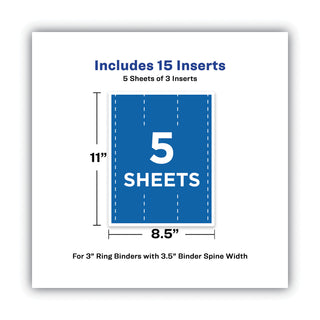 Binder Spine Inserts, 3" Spine Width, 3 Inserts/Sheet, 5 Sheets/Pack