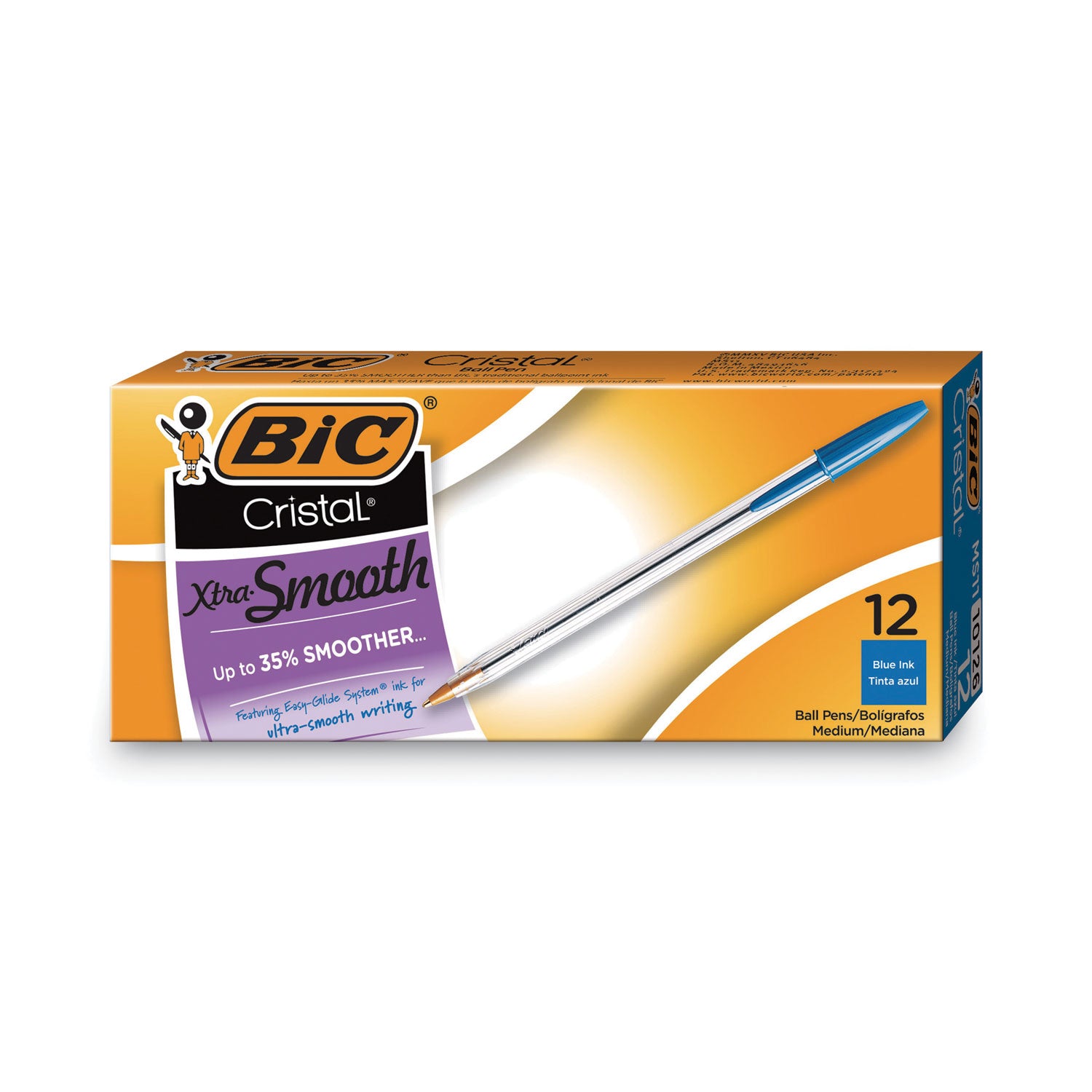 Cristal Xtra Smooth Ballpoint Pen, Stick, Medium 1 mm, Blue Ink, Clear Barrel, Dozen