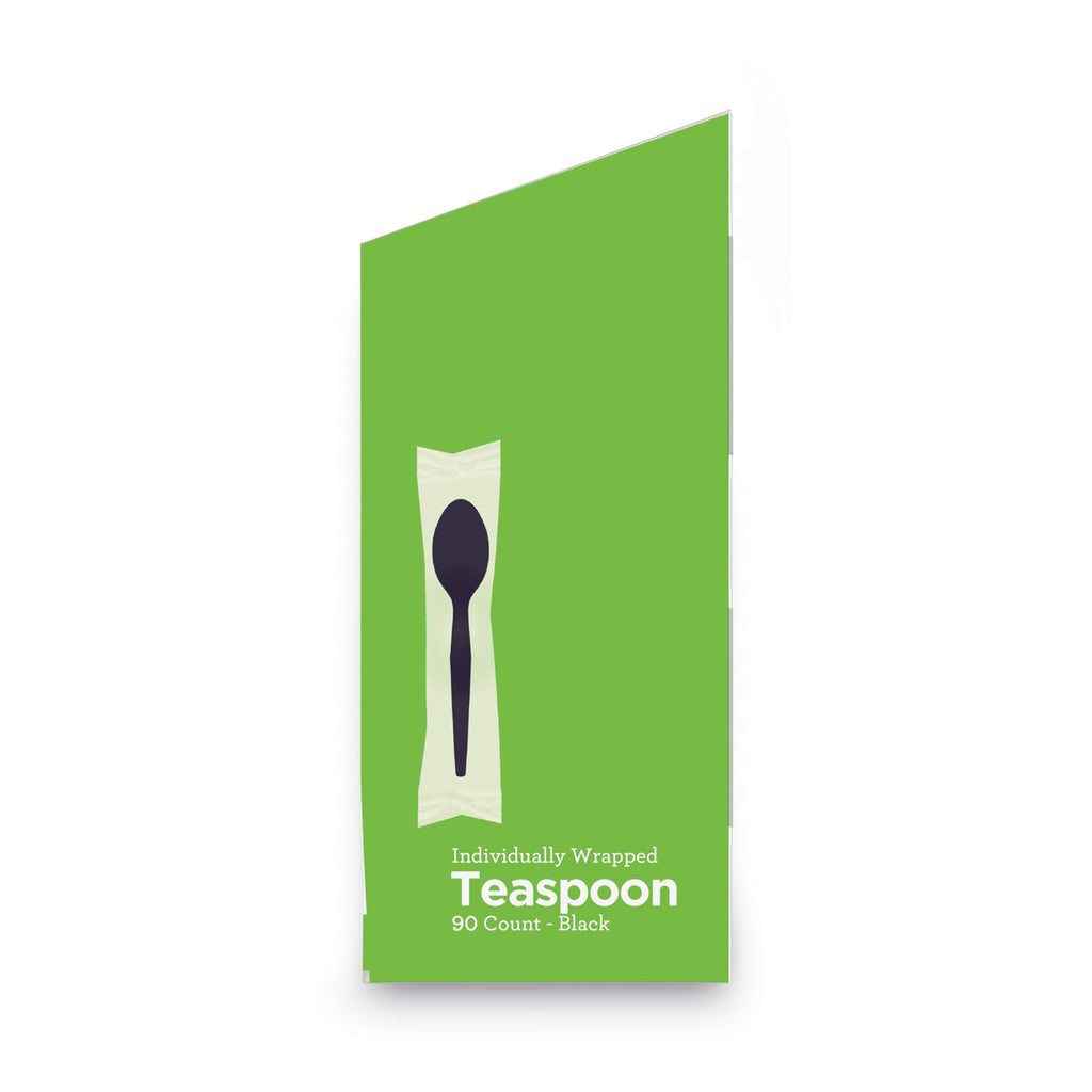 GrabN Go Wrapped Cutlery, Teaspoons, Black, 90/Box, 6 Box/Carton