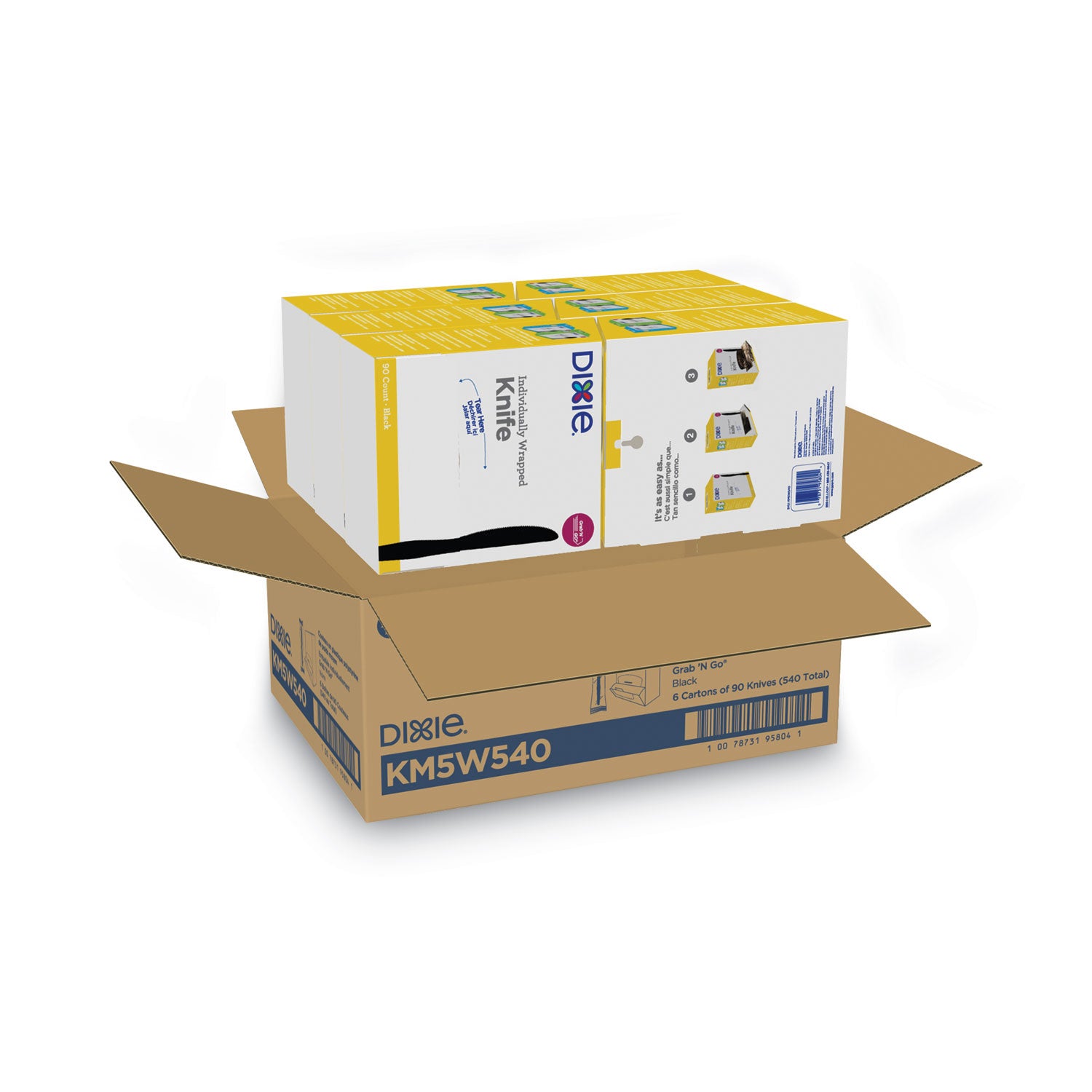 GrabN Go Wrapped Cutlery, Knives, Black, 90/Box, 6 Box/Carton