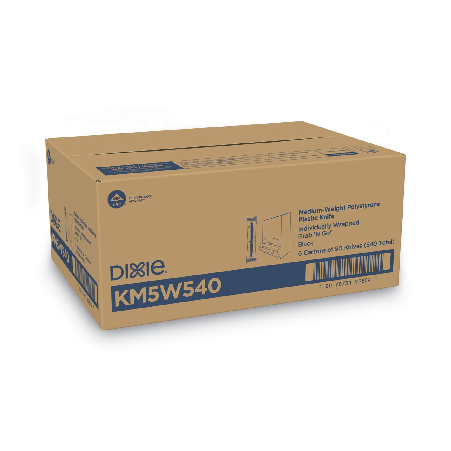 GrabN Go Wrapped Cutlery, Knives, Black, 90/Box, 6 Box/Carton