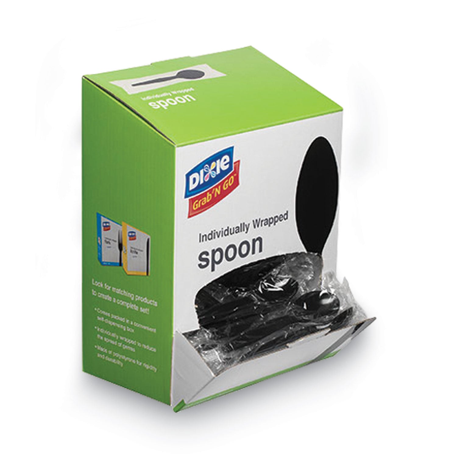 GrabN Go Wrapped Cutlery, Teaspoons, Black, 90/Box