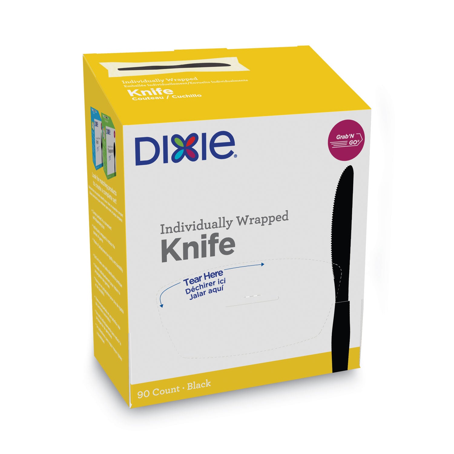 GrabN Go Wrapped Cutlery, Knives, Black, 90/Box