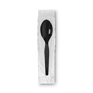 GrabN Go Wrapped Cutlery, Teaspoons, Black, 90/Box, 6 Box/Carton