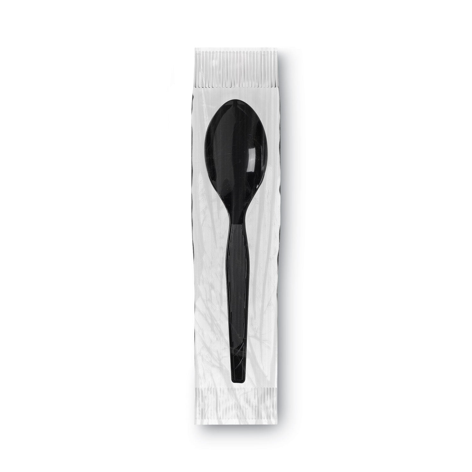 GrabN Go Wrapped Cutlery, Teaspoons, Black, 90/Box - 