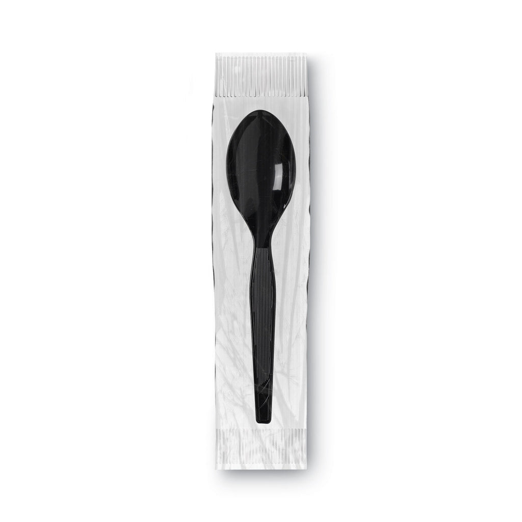 GrabN Go Wrapped Cutlery, Teaspoons, Black, 90/Box