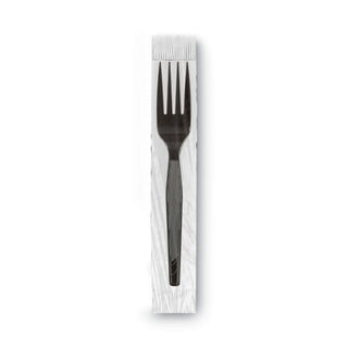 GrabN Go Wrapped Cutlery, Forks, Black, 90/Box, 6 Box/Carton