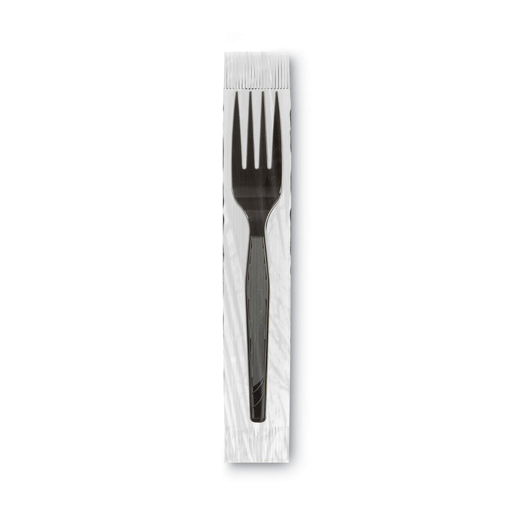 GrabN Go Wrapped Cutlery, Forks, Black, 90/Box