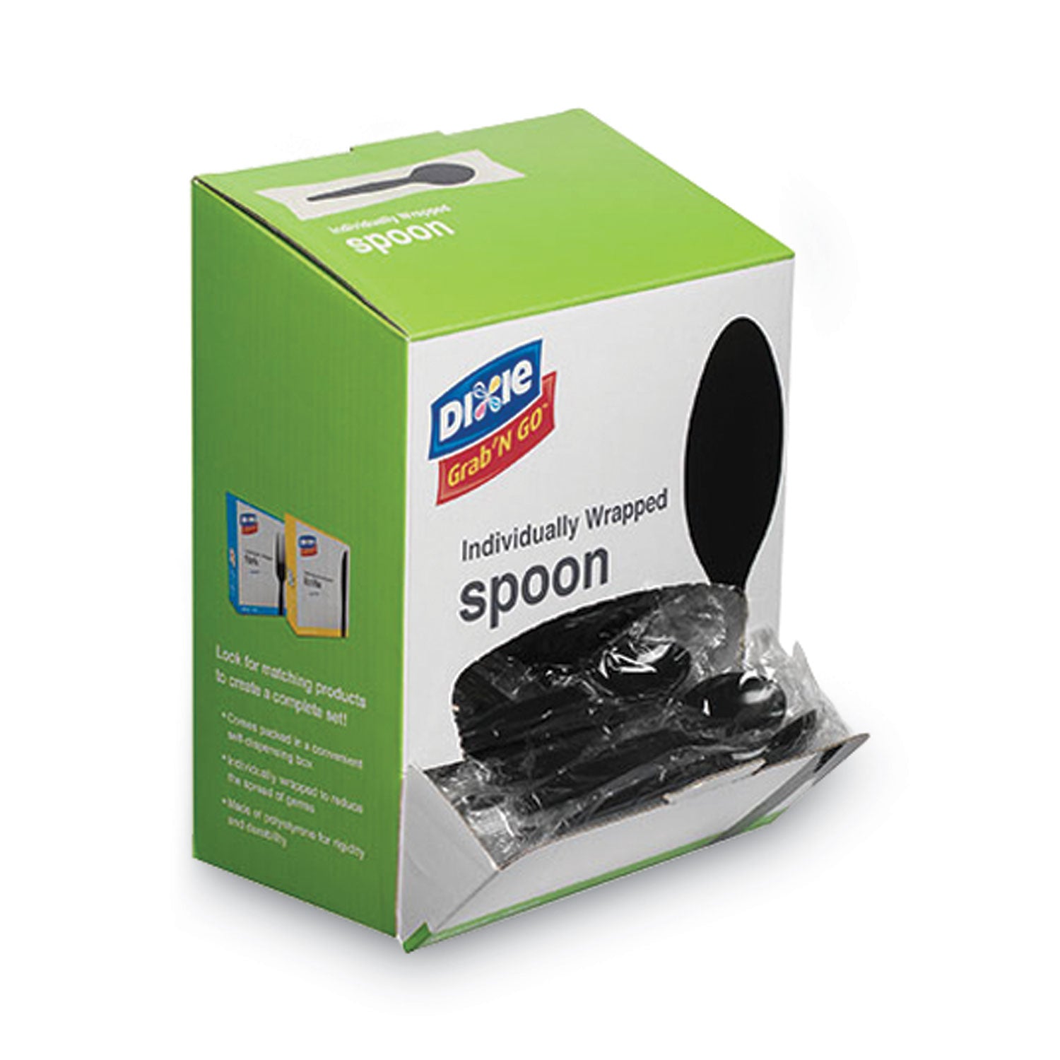GrabN Go Wrapped Cutlery, Teaspoons, Black, 90/Box, 6 Box/Carton