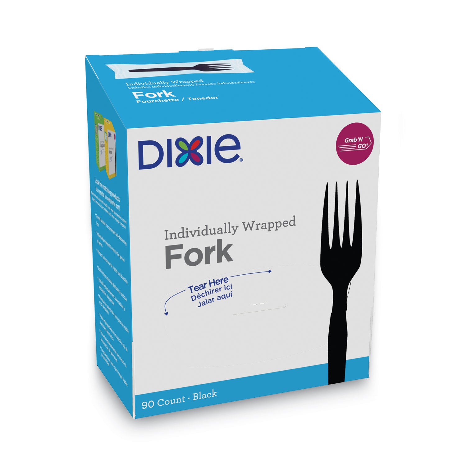 GrabN Go Wrapped Cutlery, Forks, Black, 90/Box, 6 Box/Carton