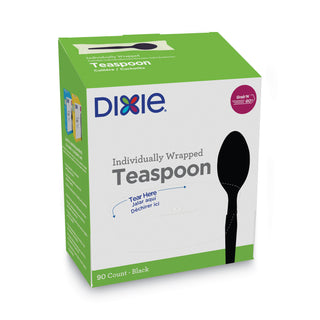 GrabN Go Wrapped Cutlery, Teaspoons, Black, 90/Box, 6 Box/Carton