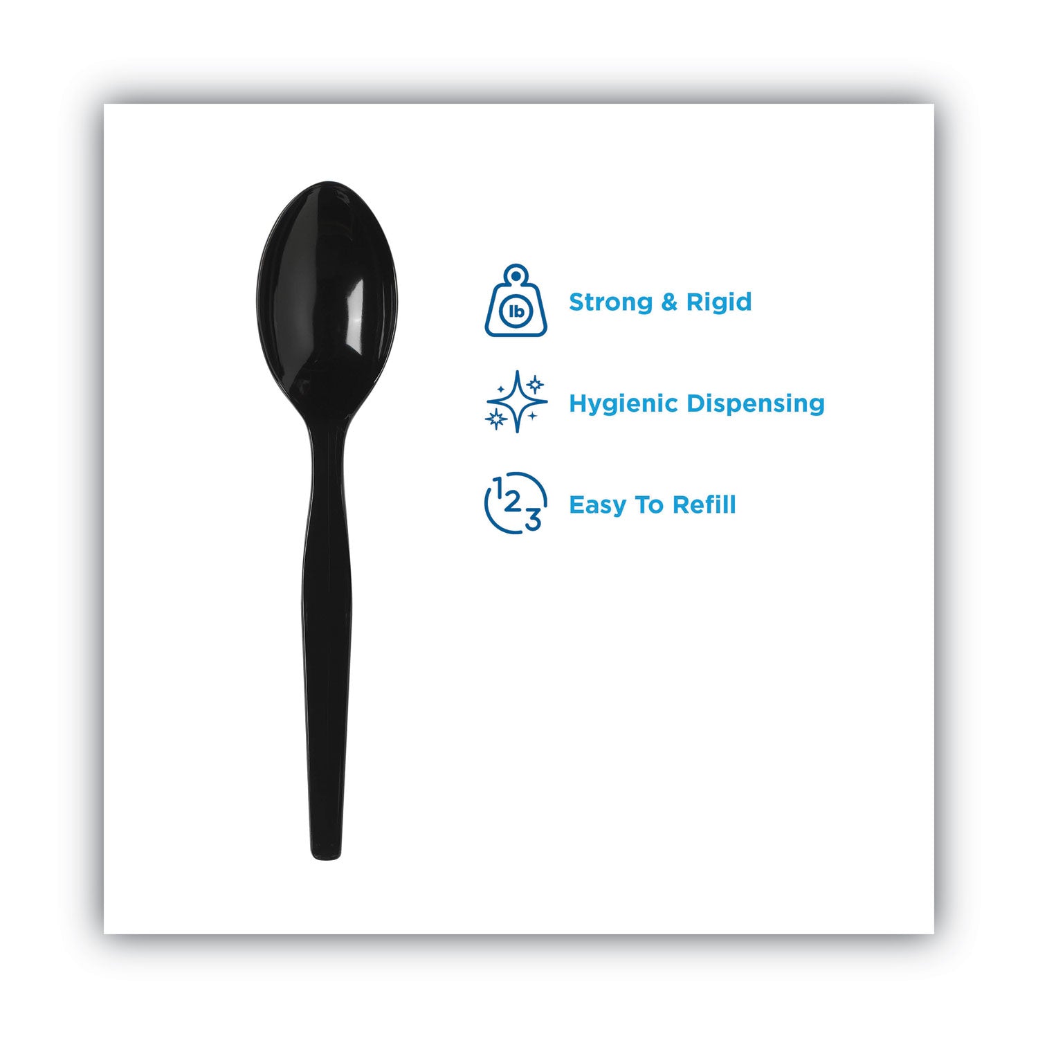 SmartStock Plastic Cutlery Refill, Spoons, 6", Series-O Mediumweight, Black, 40/Pack, 24 Packs/Carton