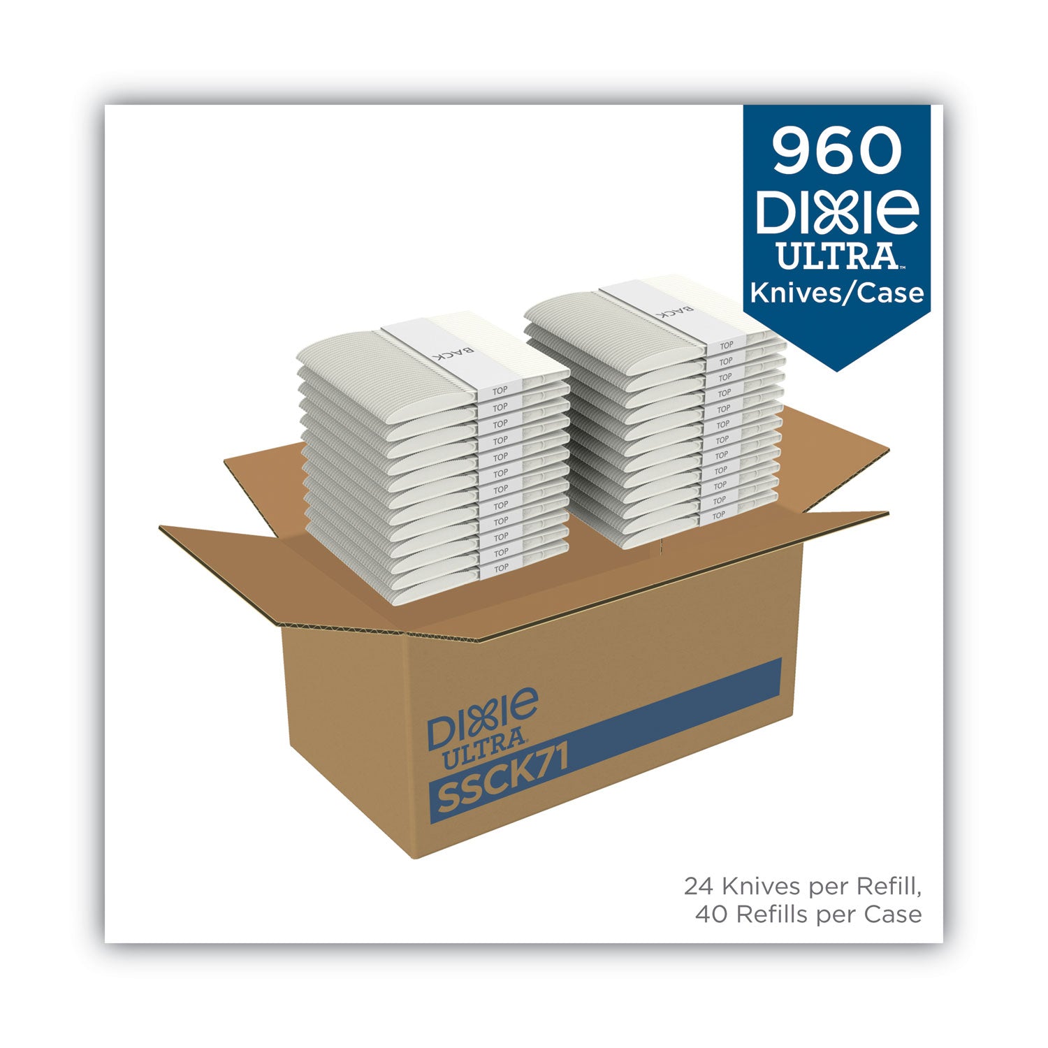 SmartStock Plastic Cutlery Refill, Knife, Natural, 40/Pack, 24 Packs/Carton