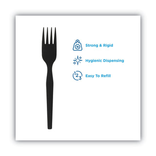SmartStock Plastic Cutlery Refill, Forks, 6.5", Series-O Mediumweight, Black, 40/Pack, 24 Packs/Carton