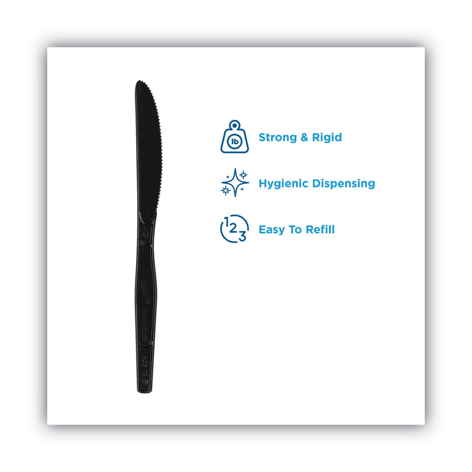 SmartStock Plastic Cutlery Refill, Knives, 7", Series-O Mediumweight, Black, 40/Pack, 24 Packs/Carton - 