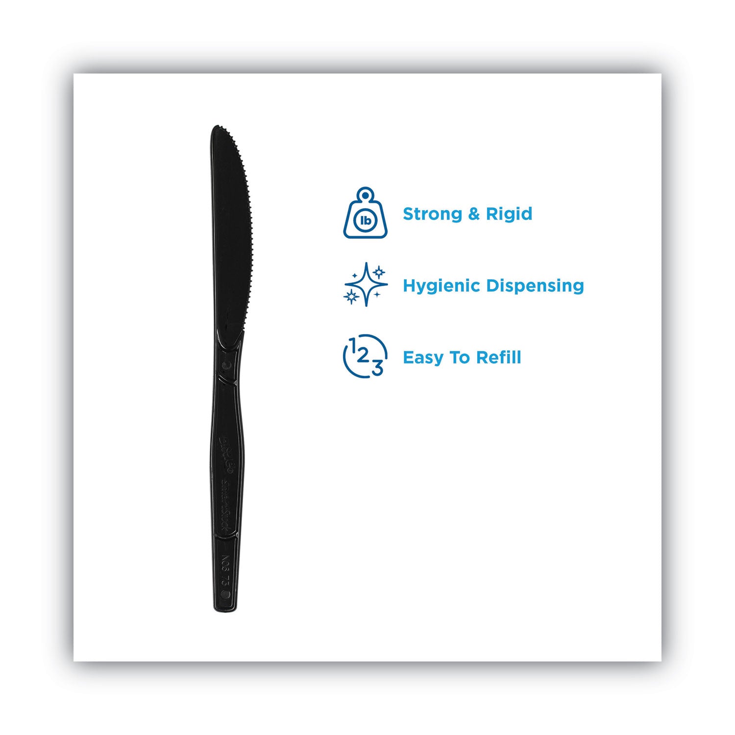 SmartStock Plastic Cutlery Refill, Knives, 7", Series-O Mediumweight, Black, 40/Pack, 24 Packs/Carton