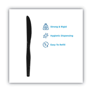 SmartStock Plastic Cutlery Refill, Knives, 7", Series-O Mediumweight, Black, 40/Pack, 24 Packs/Carton
