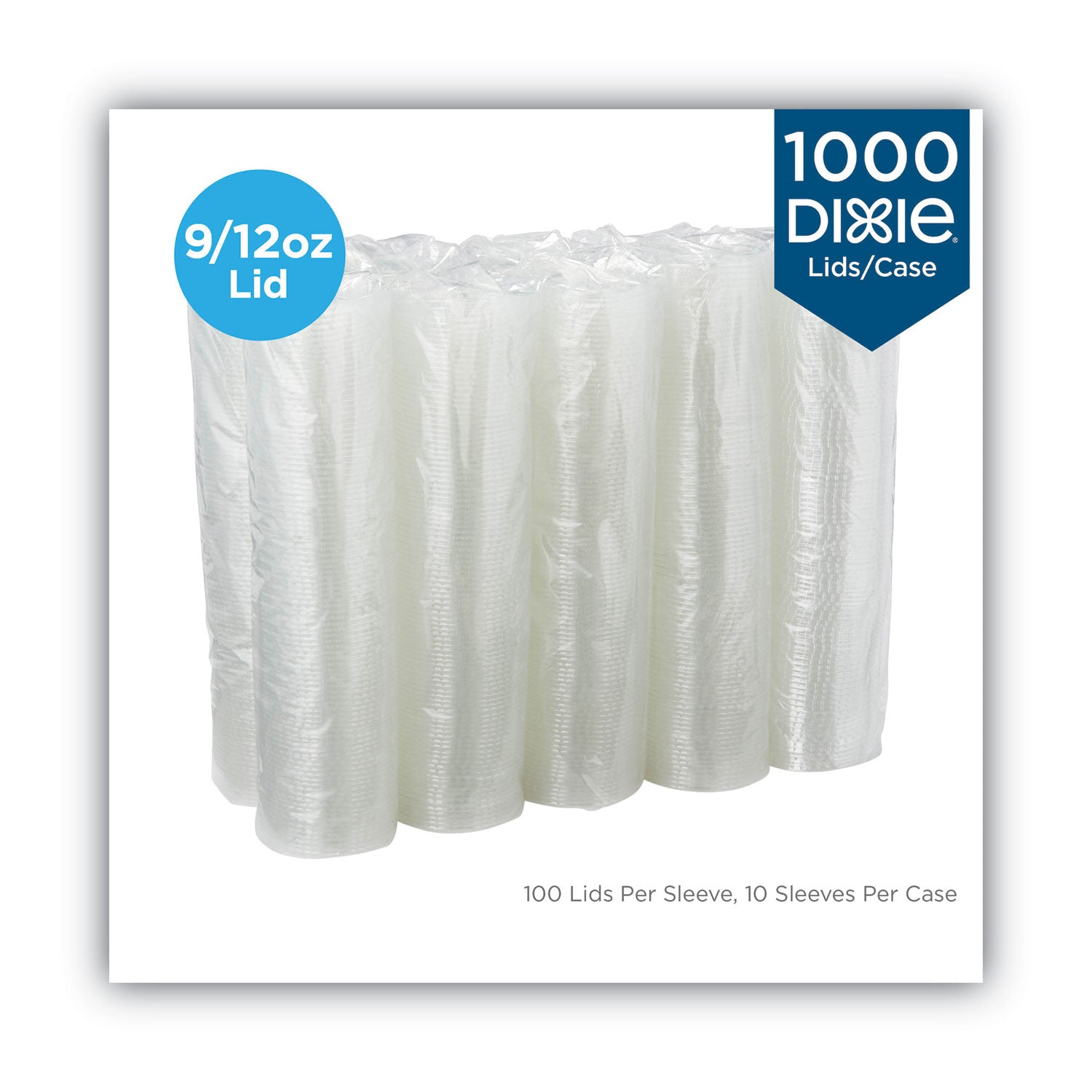 Cold Drink Cup Lids, Fits 9 oz to 12 oz Plastic Cold Cups, Clear, 100/Sleeve, 10 Sleeves/Carton