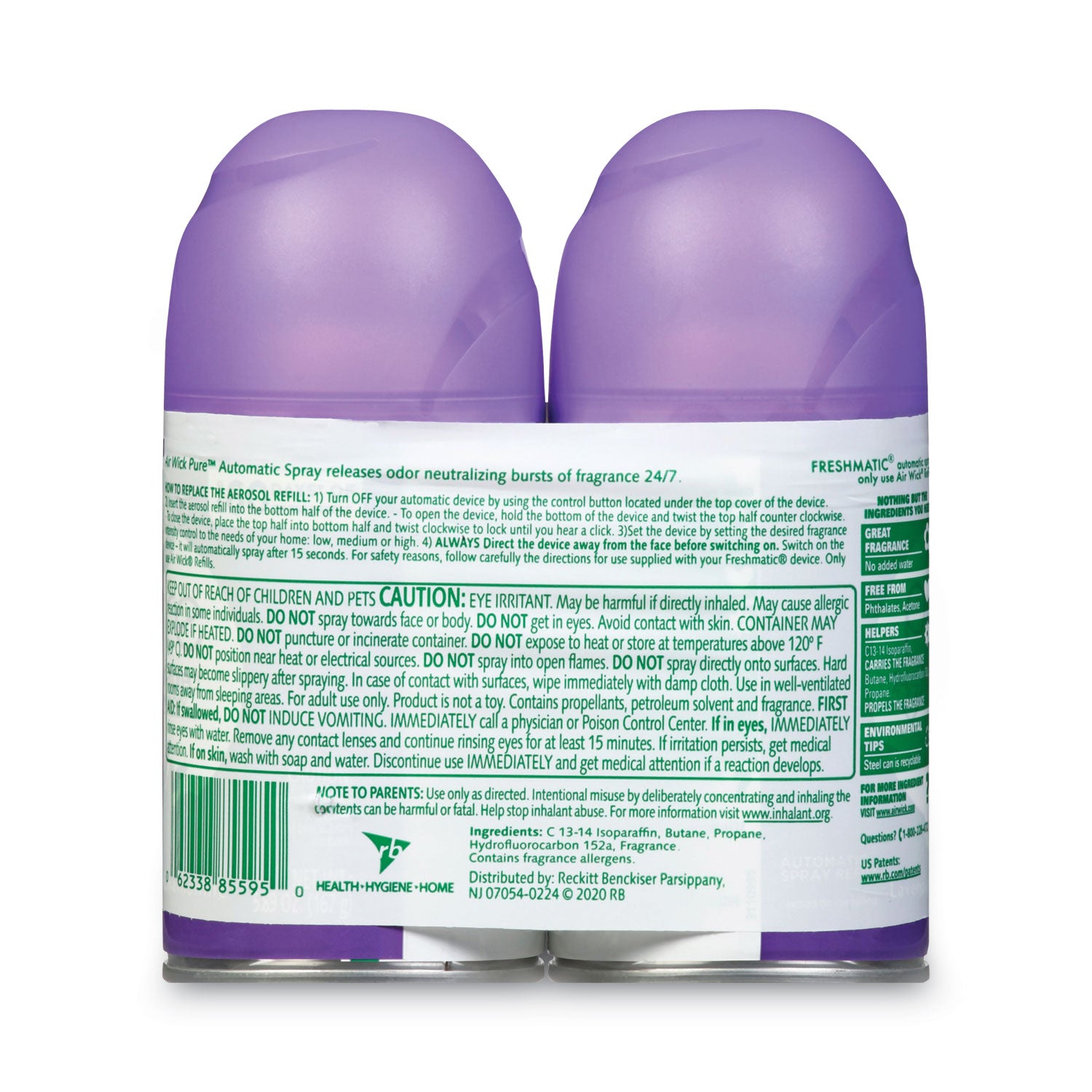 Freshmatic Ultra Spray Refill, Lavender/Chamomile, 5.89 oz Aerosol Spray, 2/Pack, 3 Packs/Carton