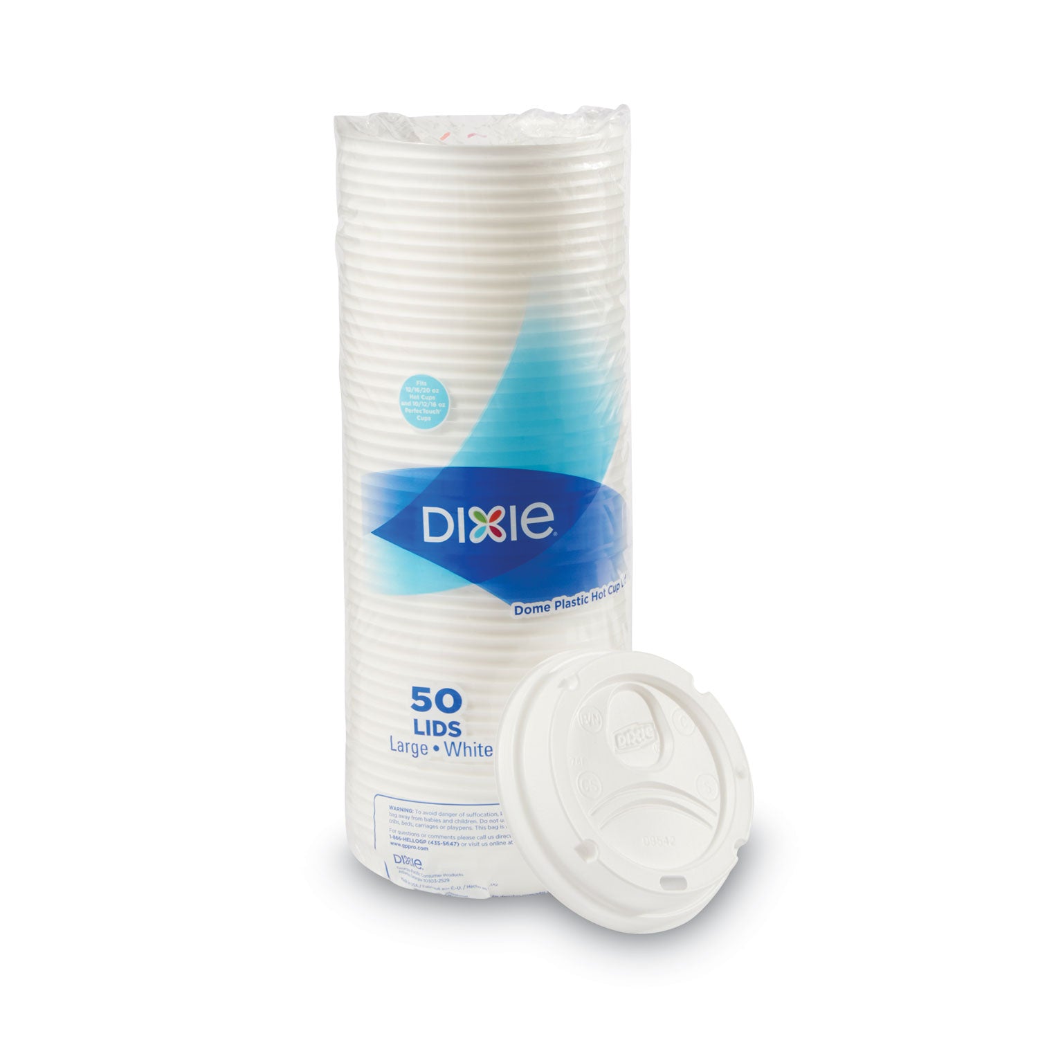 White Dome Lid Fits 10 oz to 16 oz Perfectouch Cups, 12 oz to 20 oz Hot Cups, WiseSize, 500/Carton