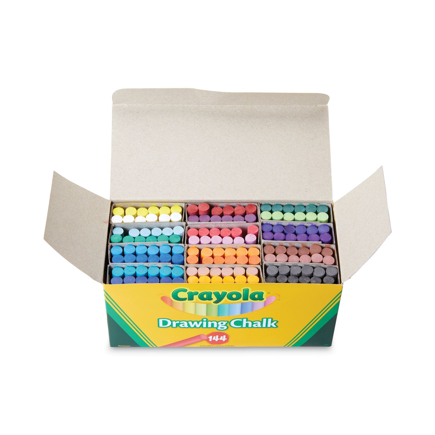 Colored Drawing Chalk, 3.19" x 0.38" Diameter, Six Each of 24 Assorted Colors, 144 Sticks/Set