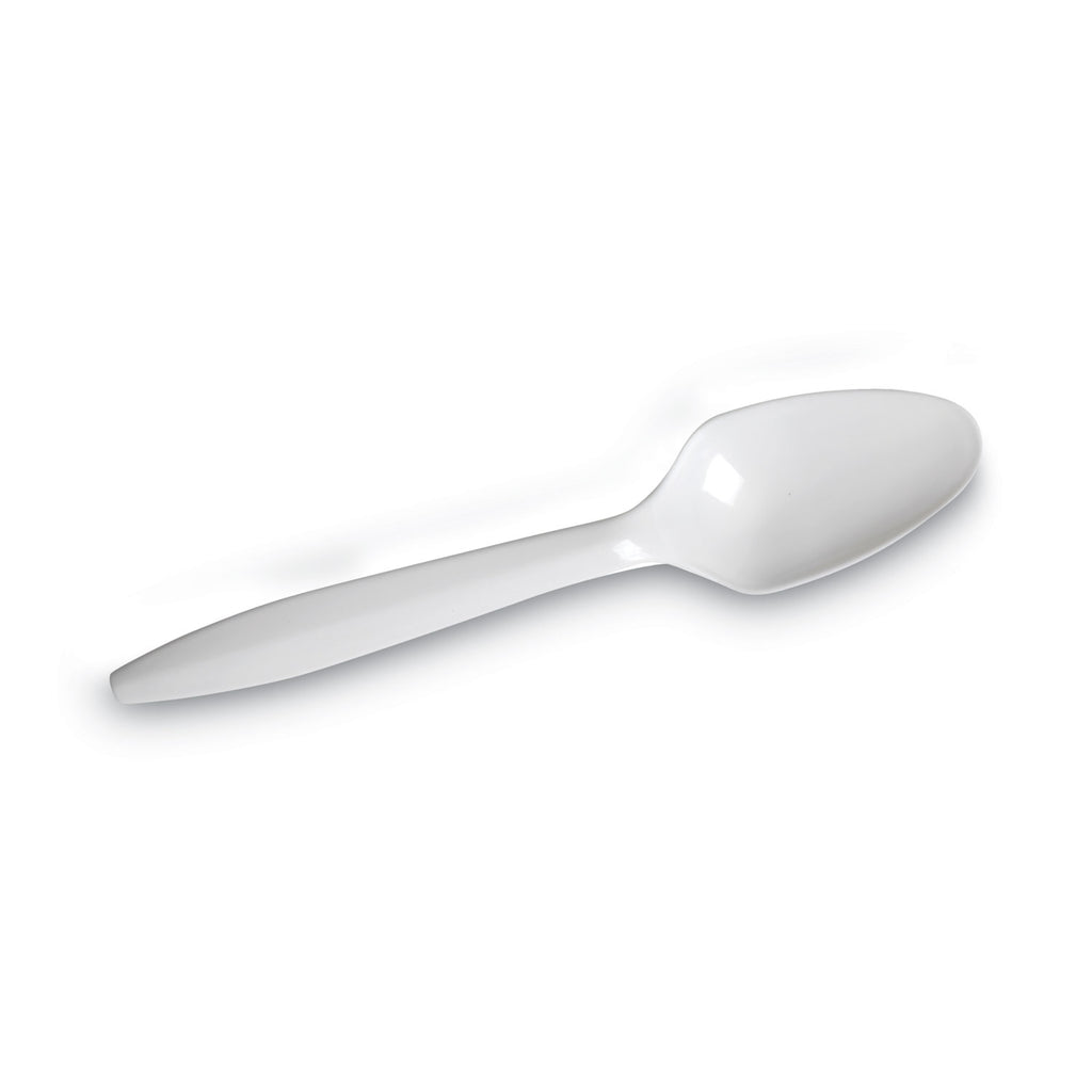 Plastic Cutlery, Mediumweight Teaspoons, White, 1,000/Carton