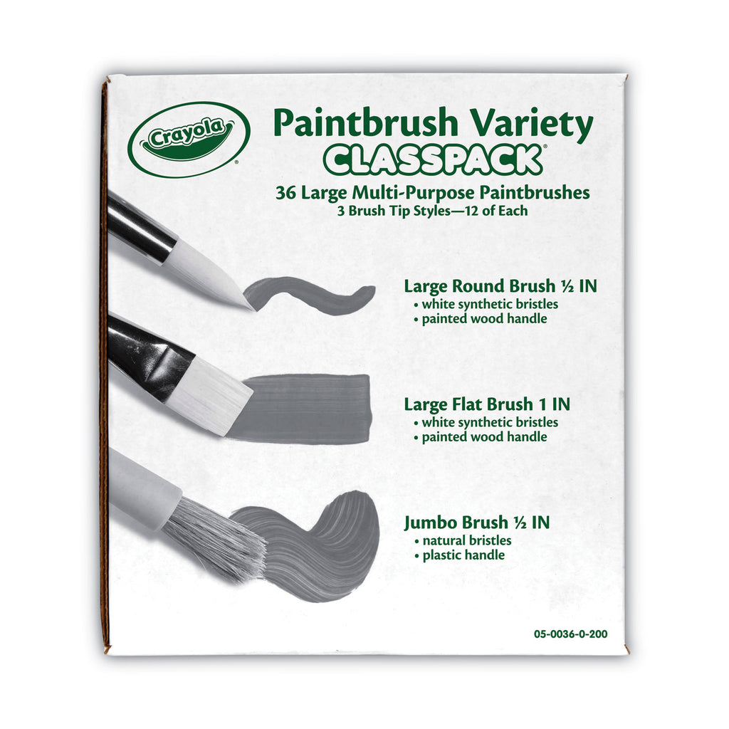 Large Variety Paint Brush Classpack, Natural; Nylon Bristles, Flat; Round Profiles, 36/Set