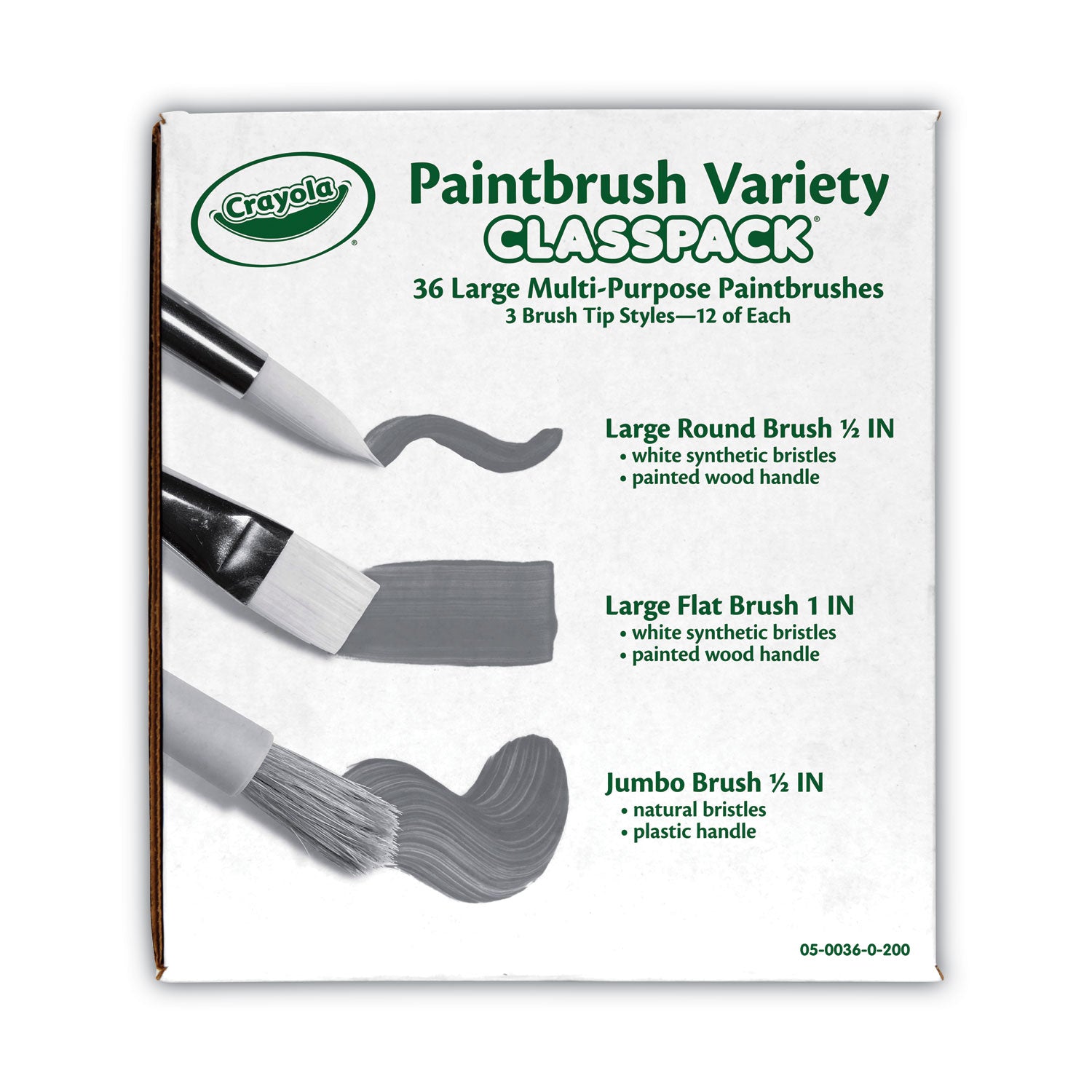 Large Variety Paint Brush Classpack, Natural; Nylon Bristles, Flat; Round Profiles, 36/Set