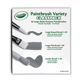 Large Variety Paint Brush Classpack, Natural; Nylon Bristles, Flat; Round Profiles, 36/Set