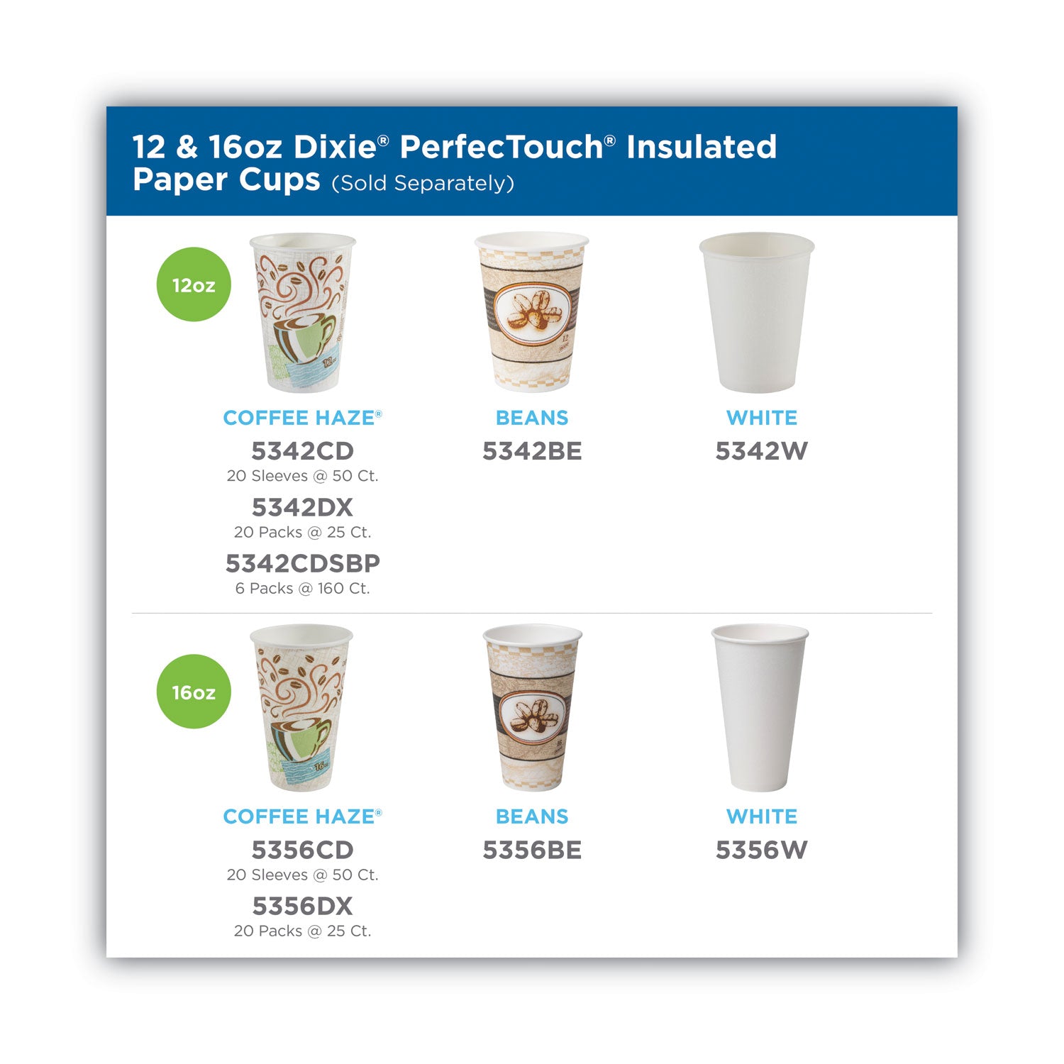 PerfecTouch Paper Hot Cups and Lids Combo, 12 oz, Multicolor, 50 Cups/Lids/Pack, 6/Packs/Carton