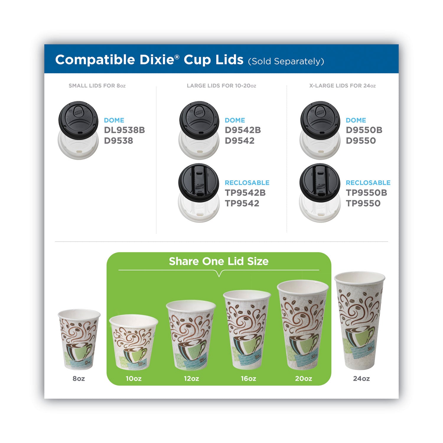 PerfecTouch Paper Hot Cups and Lids Combo, 10 oz, Multicolor, 50 Cups/Lids/Pack