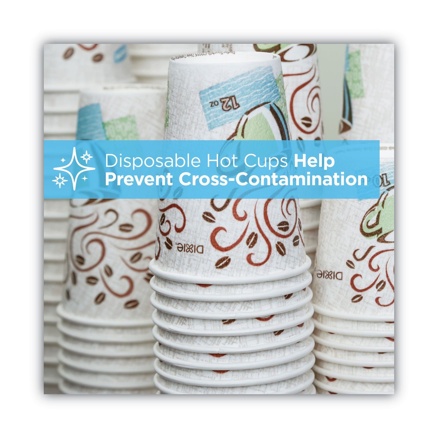 PerfecTouch Paper Hot Cups and Lids Combo, 12 oz, Multicolor, 50 Cups/Lids/Pack - 
