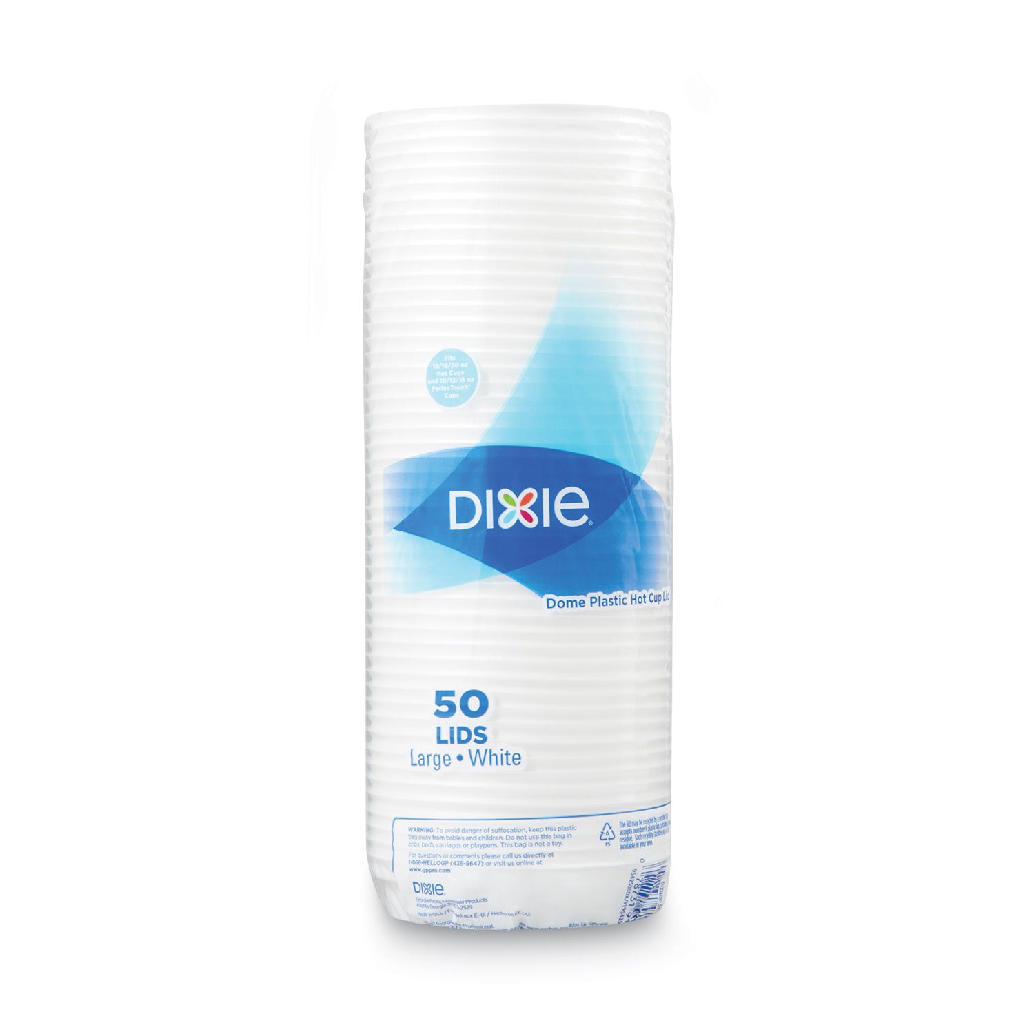 Dome Drink-Thru Lids, Fits 10 oz to 16 oz PerfecTouch; 12 oz to 20 oz WiseSize Cup, White, 50/Pack