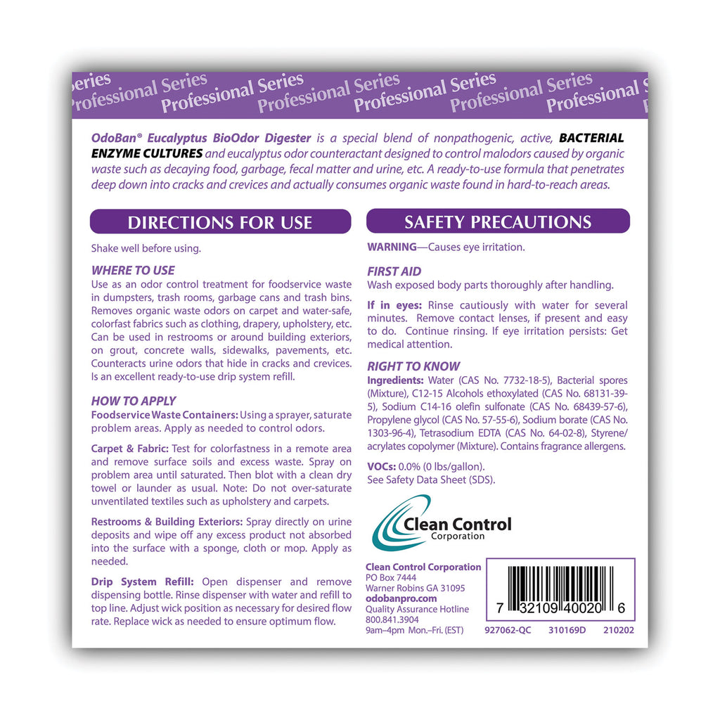 OdoBan Eucalyptus BioOdor Digester Spray - Ready-To-Use - 32 fl oz (1 quart) - Lavender Scent - 12 / Carton - Antibacterial - Purple - 4