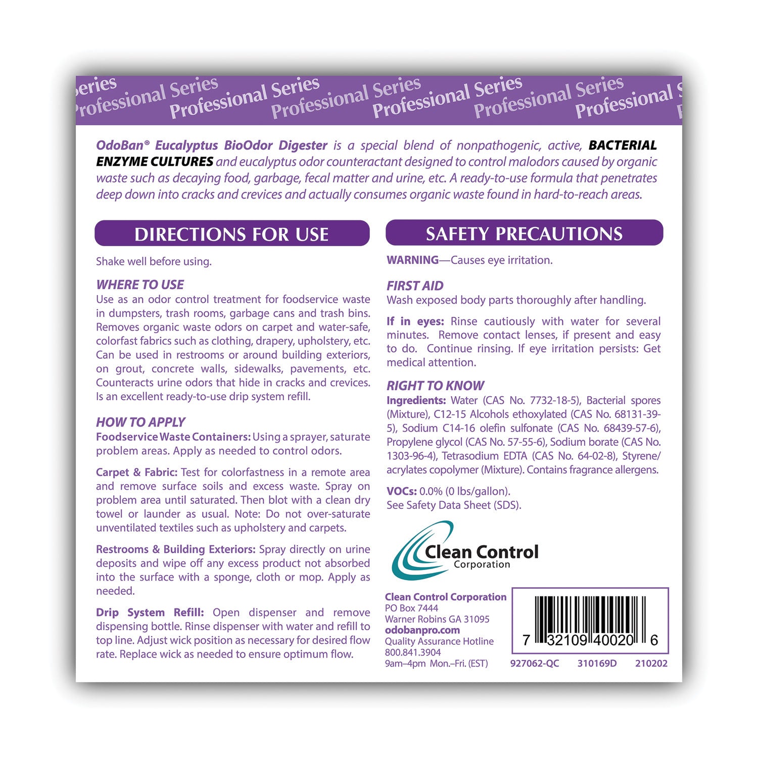 OdoBan Eucalyptus BioOdor Digester Spray - Ready-To-Use - 32 fl oz (1 quart) - Lavender Scent - 12 / Carton - Antibacterial - Purple - 4