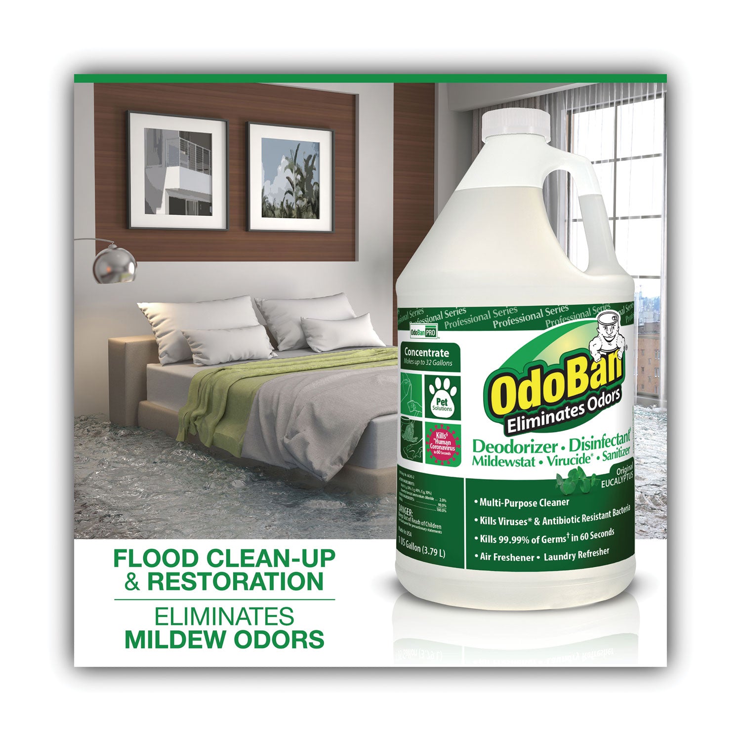 Concentrated Odor Eliminator, Eucalyptus, 1 gal Bottle, 4/Carton - 