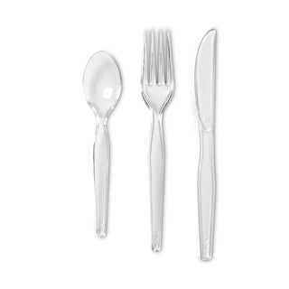 Cutlery Keeper Tray with Clear Plastic Utensils: 600 Forks, 600 Knives, 600 Spoons