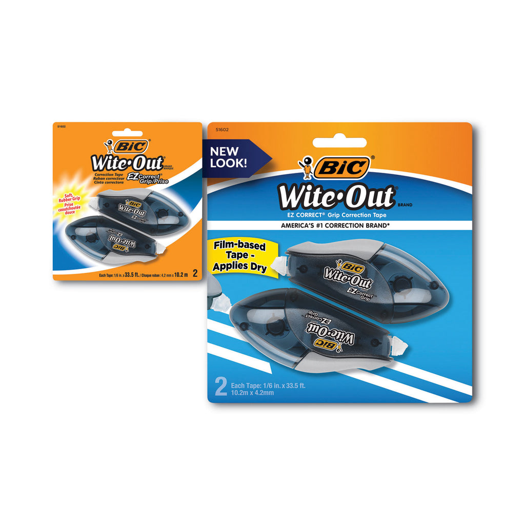 Wite-Out EZ Correct Grip Correction Tape, NonRefill, Smoke Applicator, 0.17" x 402", 2/Pack