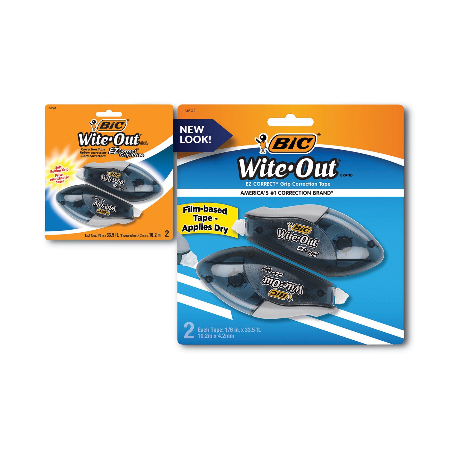 Wite-Out EZ Correct Grip Correction Tape, NonRefill, Smoke Applicator, 0.17" x 402", 2/Pack