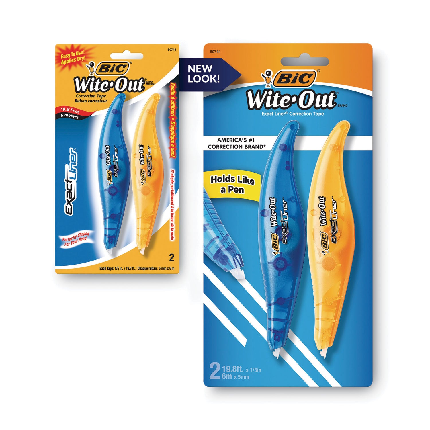 Wite-Out Brand Exact Liner Correction Tape, Non-Refillable, Blue/Orange Applicators, 0.2" x 236", 2/Pack - 