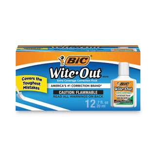 Wite-Out Extra Coverage Correction Fluid, 20 mL Bottle, White, Dozen