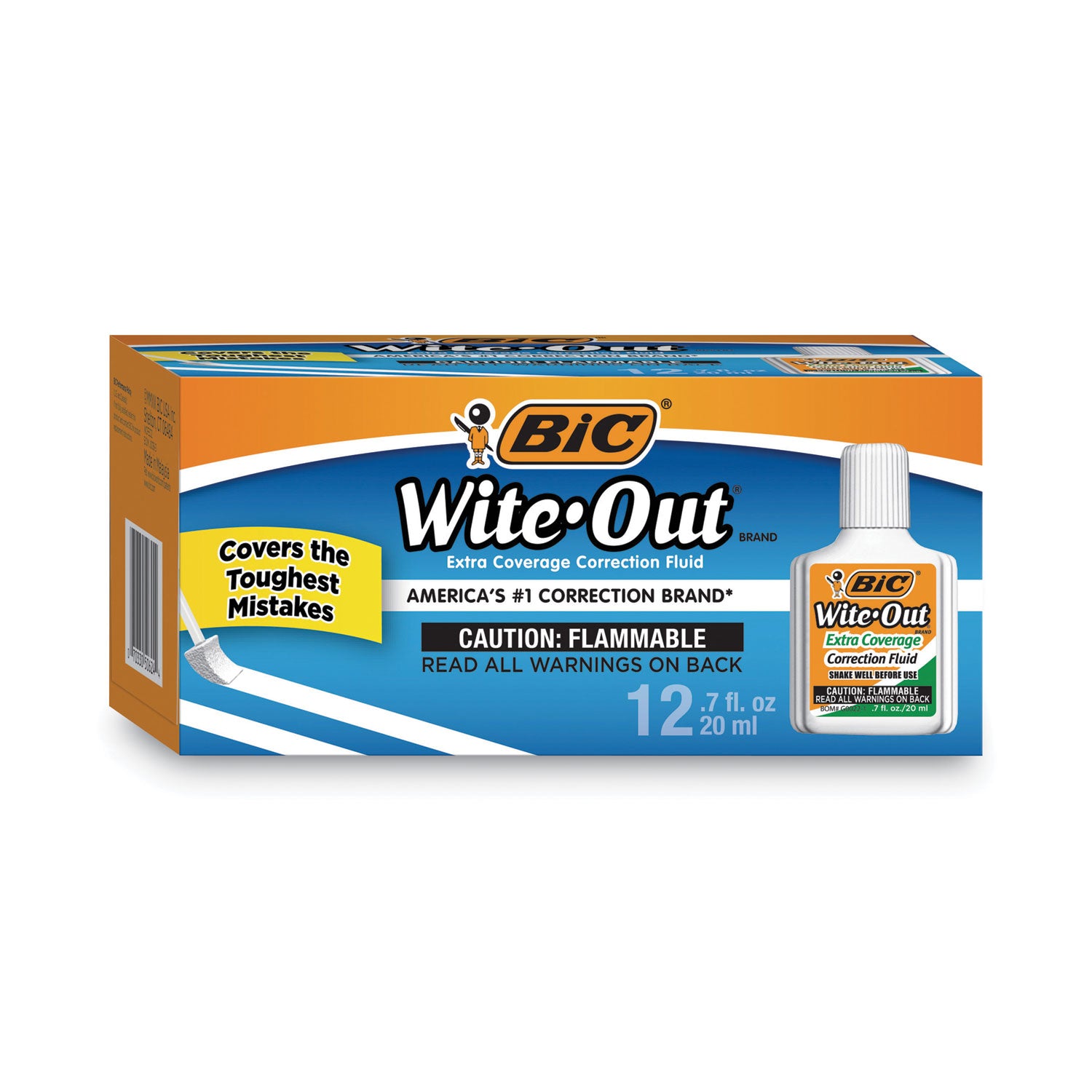 Wite-Out Extra Coverage Correction Fluid, 20 mL Bottle, White, Dozen - 