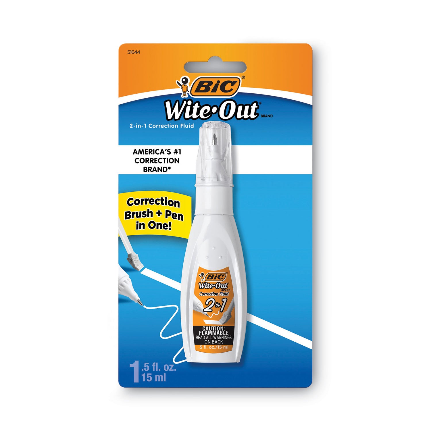 Wite-Out 2-in-1 Correction Fluid, 15 mL Bottle, White
