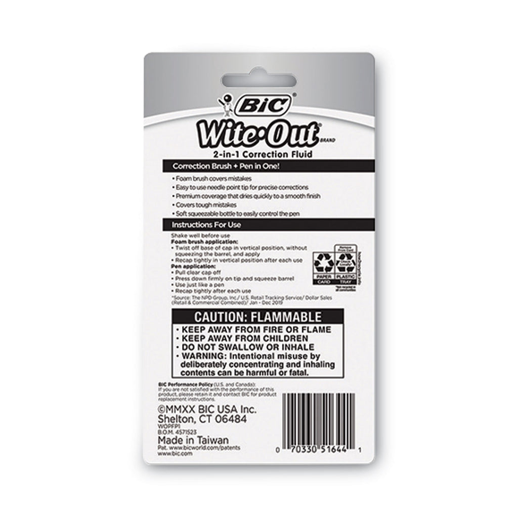 Wite-Out 2-in-1 Correction Fluid, 15 mL Bottle, White