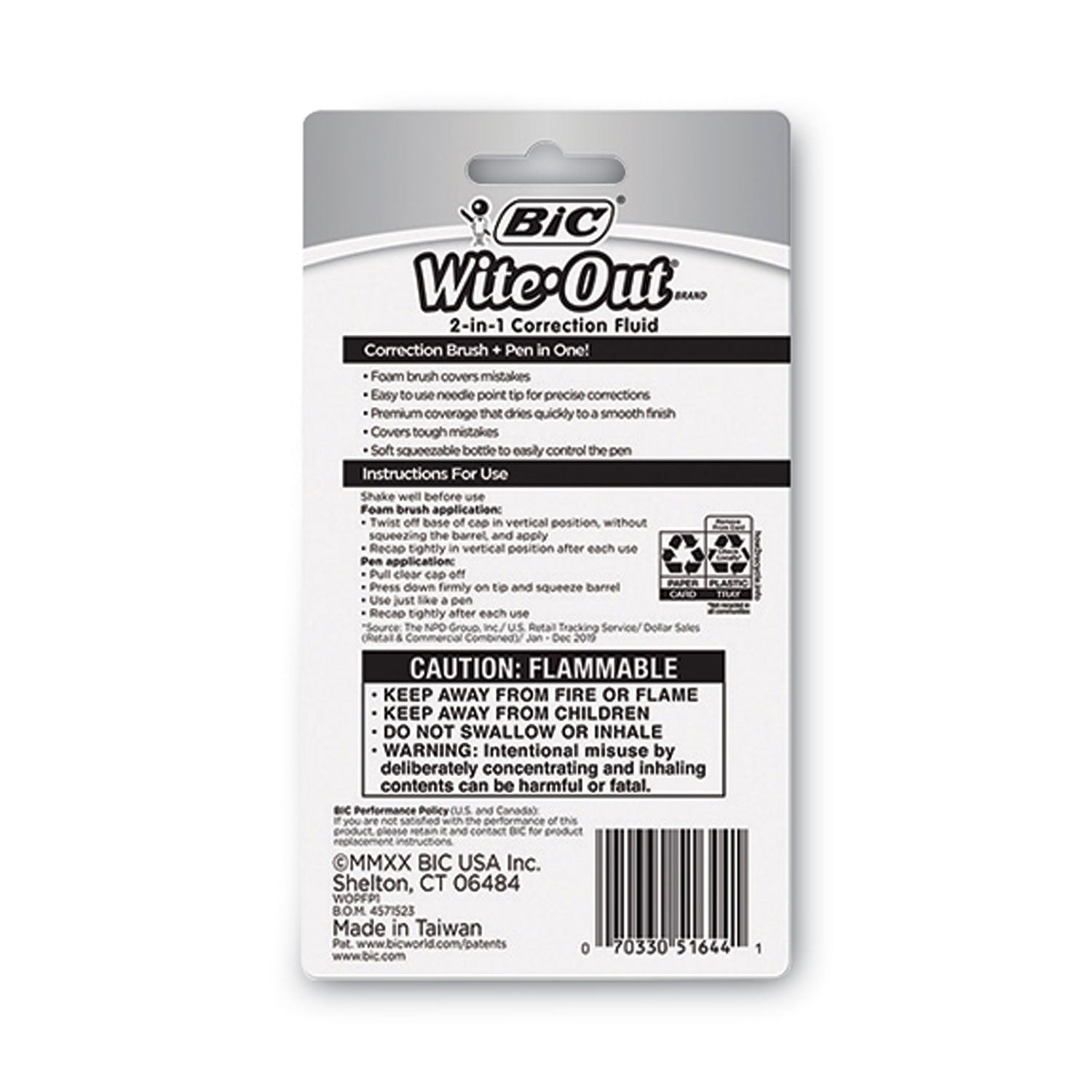 Wite-Out 2-in-1 Correction Fluid, 15 mL Bottle, White