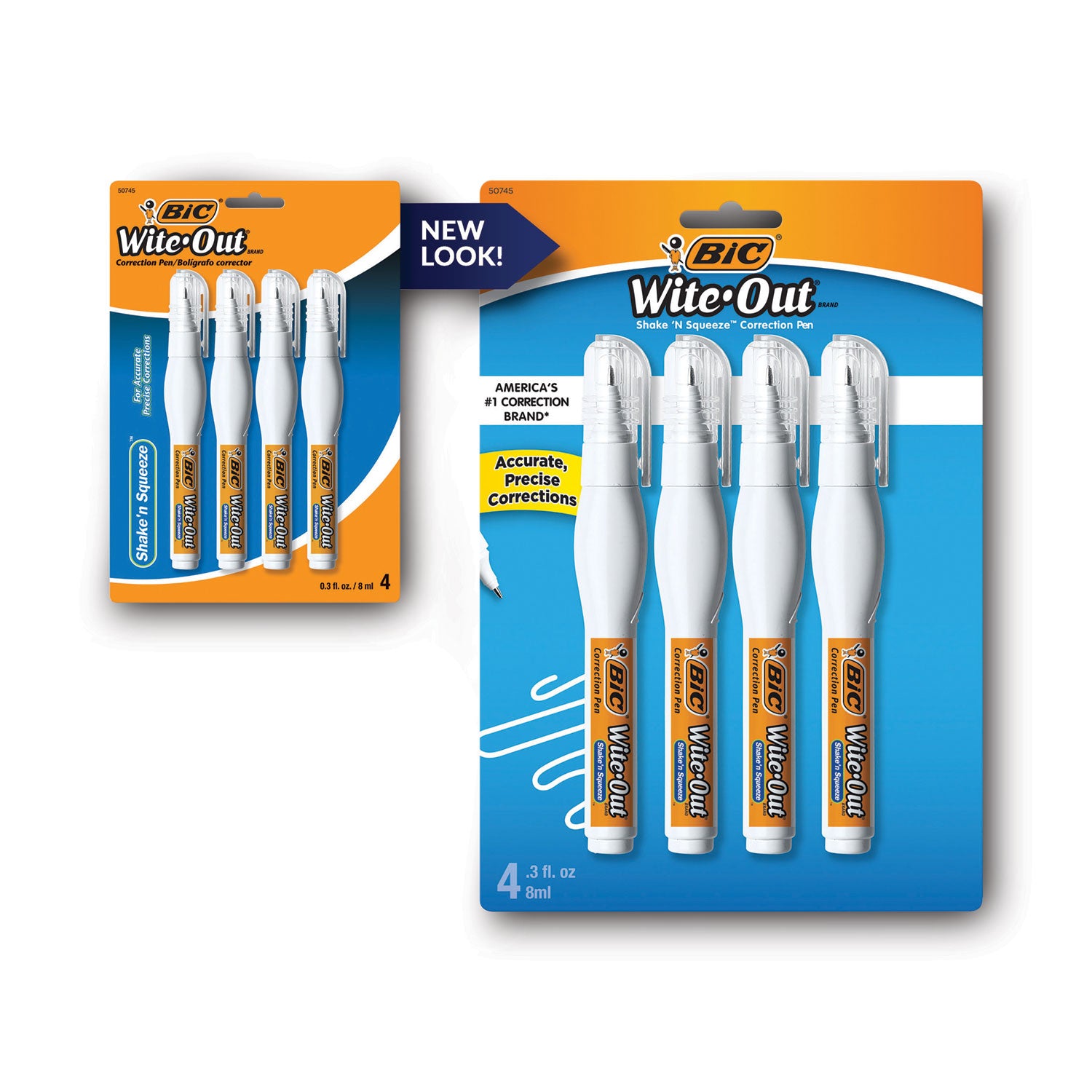 Wite-Out Shake 'n Squeeze Correction Pen, 8 mL, White, 4/Pack - 