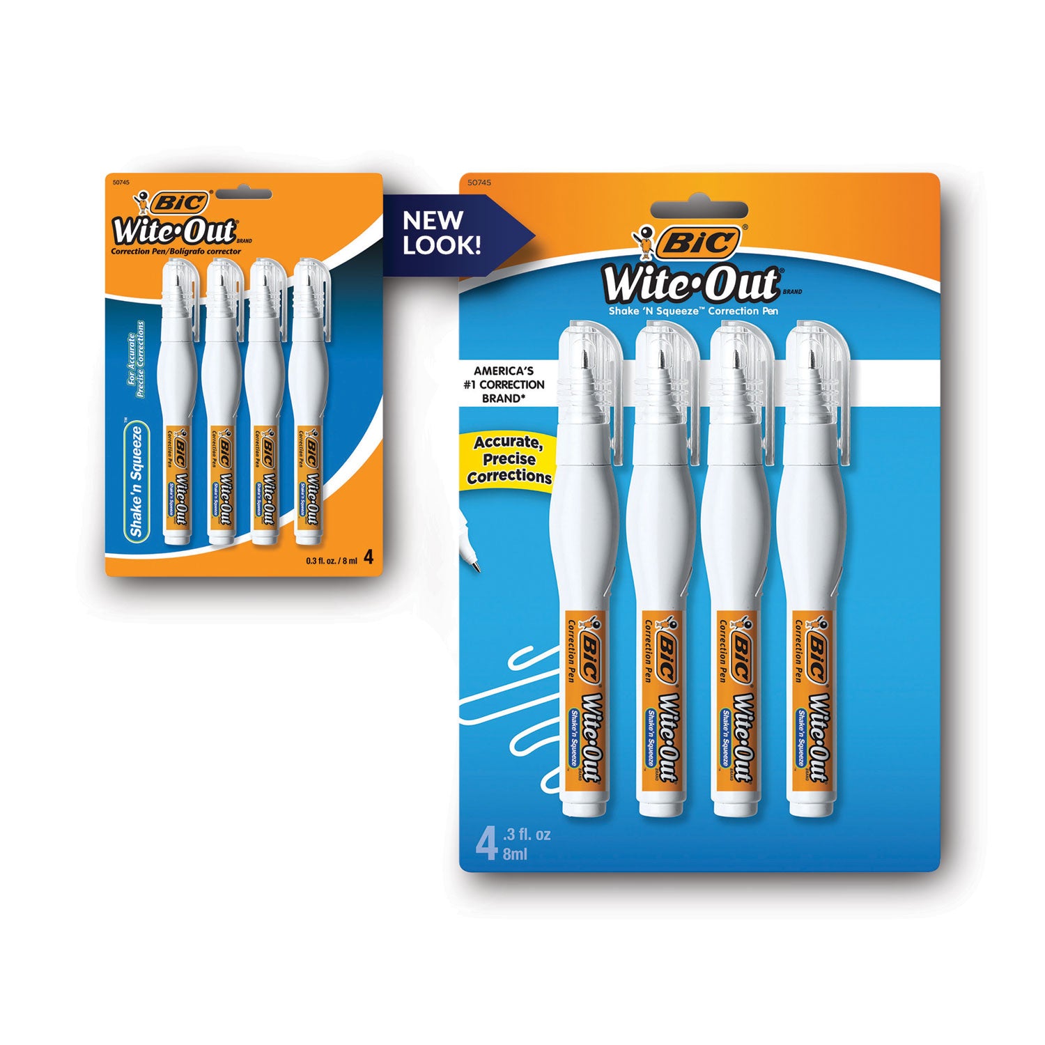 Wite-Out Shake 'n Squeeze Correction Pen, 8 mL, White, 4/Pack