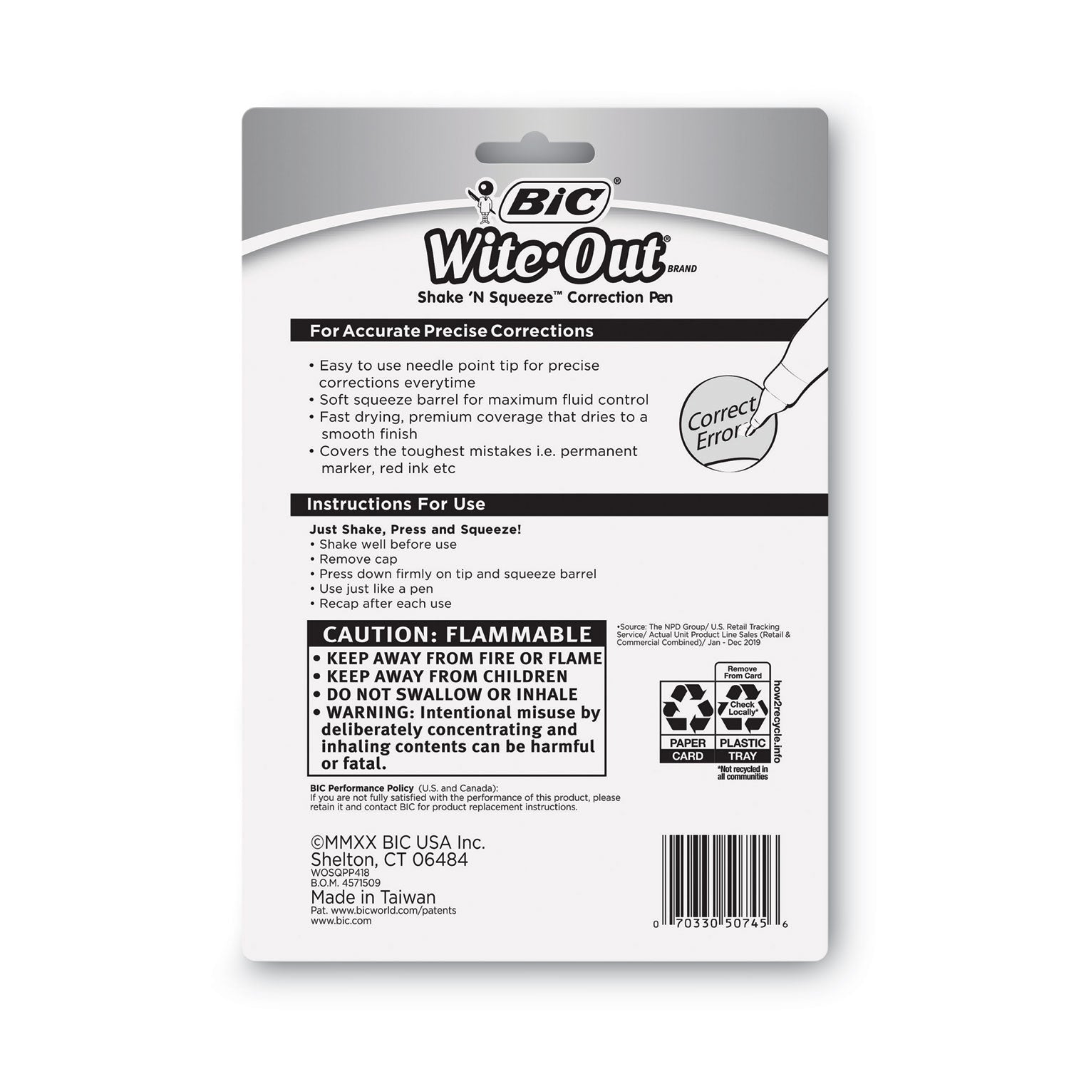 Wite-Out Shake 'n Squeeze Correction Pen, 8 mL, White, 4/Pack